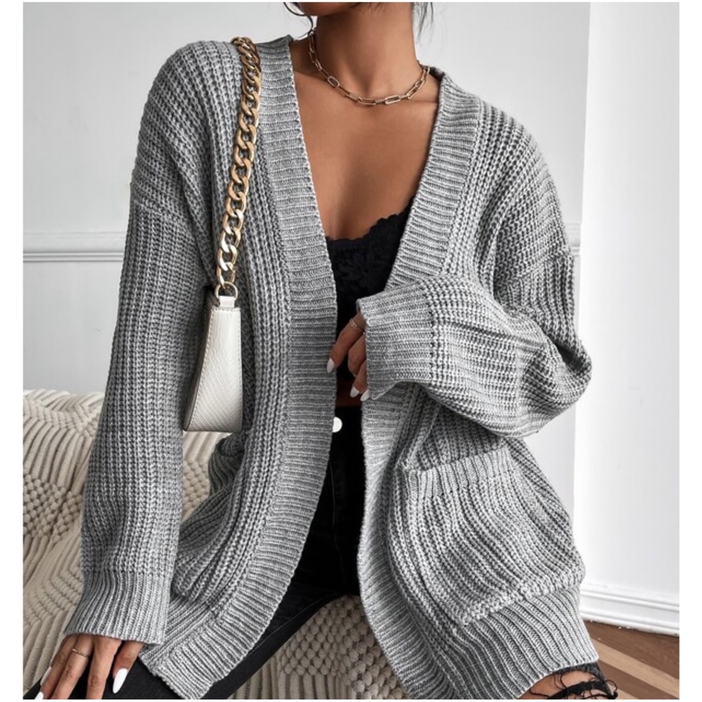 Grey Cozy chunky knit open front cardigan